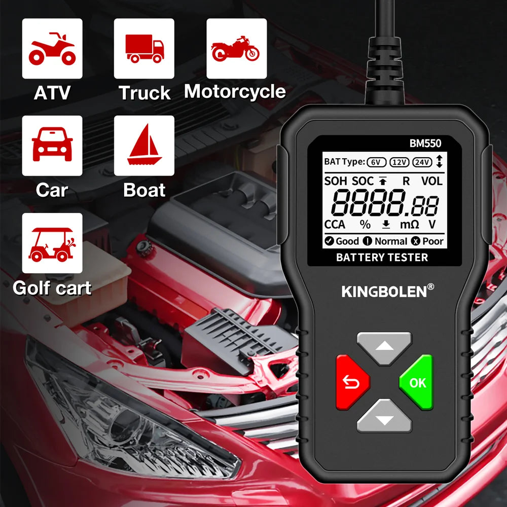 KINGBOLEN BM550, BM550 PLUS Car Battery Tester 6V 12V 24V Battery System Detect Auto Battery Analyzer Car Battery Tool SOC SOH