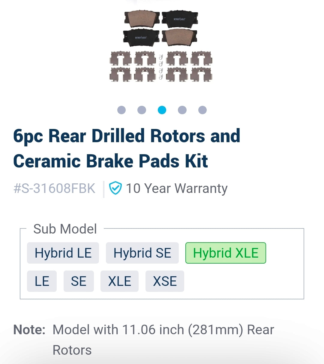 2015 Toyota Camry Kit  discos traseros perforados y pastillas de freno cerámicas